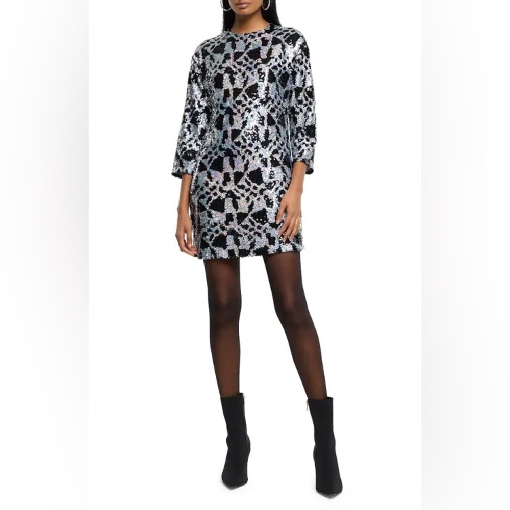 River Island Sequin Embellished Mini Shift Dress Loose Sz 6